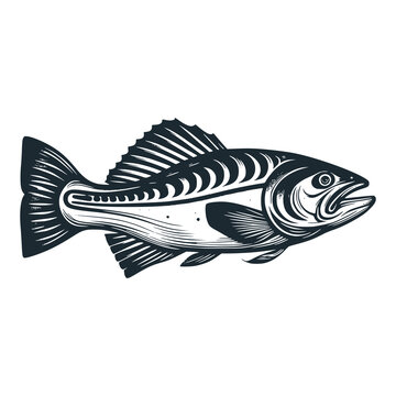 recommend clip art: The Tuna fish logo. Black white vector illustration.
                    