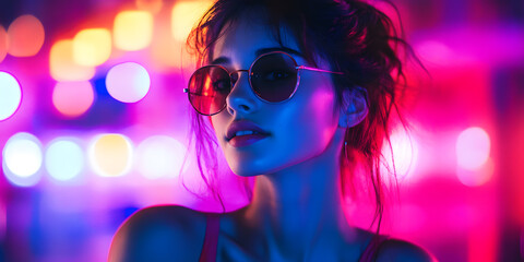 Young girl dancing at a disco in a nightclub