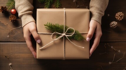 Captivating Christmas Joy: An Overhead Glimpse of Woman's Gift-Wrapping Expertise in Beautifully Ado