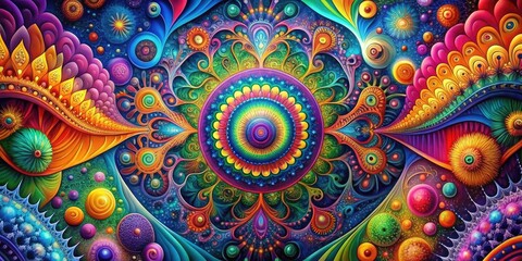 Chromatic Symphony: Vibrant hues, color blending, abstract patterns, psychedelic effects, visual harmony