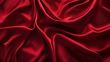 Obraz premium A sumptuous display of red satin fabric in a flat lay, with varying shades and a smooth, flowing appearance