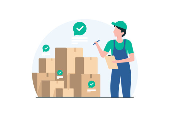 Warehouse Supervisor, Logistic man with cardboard boxes. Illustration