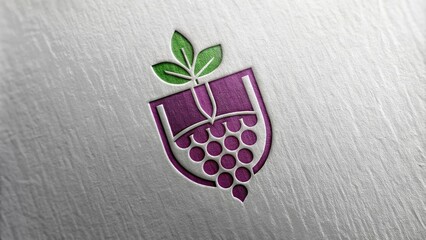 Close-up shot of a modern, minimalist university logo featuring a bold, curved typography element and a subtle grape leaf motif on a white background.