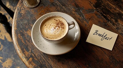 Cappuccino and a Note on a Rustic Table. Cappuccino Background. AI generated image
