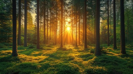 Fototapeta premium Quiet forest with tall, majestic trees