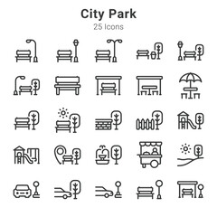 25 icons collection about city park
