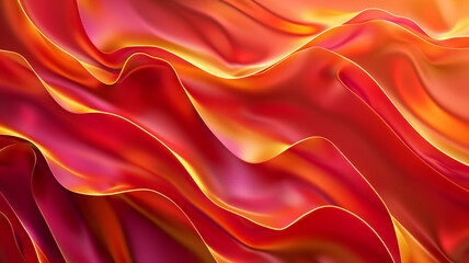 Obraz premium A dark red and orange gradient 3D ribbon with a gold line pattern, featuring an iridescent effect. The abstract design combines rich colors and metallic accents for a striking appearance.