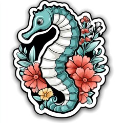 Fototapeta premium Seahorse with Flowers Illustration