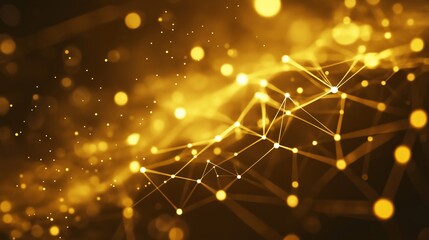 Luminous yellow network connection with sparkling dots background. Based on Generative AI