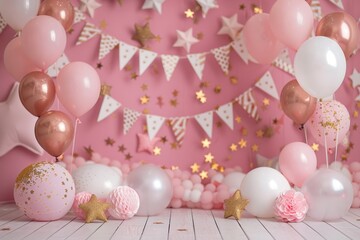 Birthday Party Decorations: Pink and Gold Balloon Backdrop