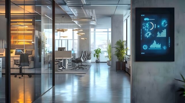 Photograph showcasing the advanced temperature control system of a smart office featuring an IoT powered digital interface for monitoring and managing the building s climate