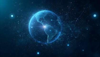 Obraz premium Futuristic technology-based globe, sparkling blue artificial intelligence sephere with advanced tech background