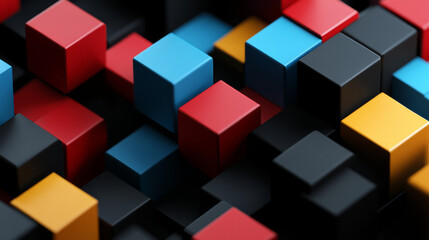 Abstract geometric blocks on a black background, rendered in 3D. 