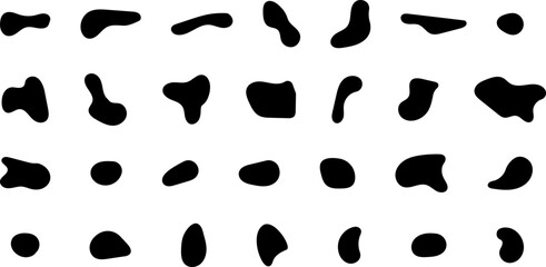 Abstract Liquid Shapes Banner Vector. Blotch shape black. Collection liquid shapes. Random blob organic pattern spot shape. Amorphous ink blob geometric round pattern.
