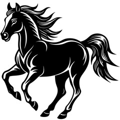 Obraz premium A running horse silhouette under a full moon creates a mysterious and enchanting scene. 