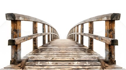 Fototapeta premium Rustic Wooden Bridge Leading to Foggy Horizon - Isolated on White Background - Conceptual Architecture Design.