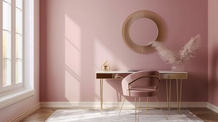 Pink Room with Golden Vanity Set and Sunbeams