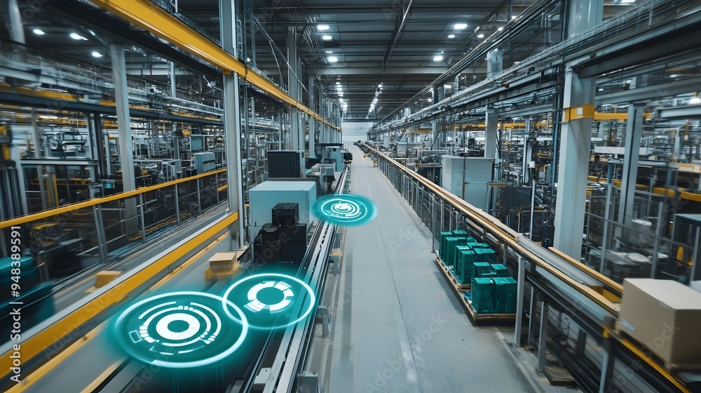 Poster iot sensors tracking and analyzing environmental data in a digitally automated smart industrial manu