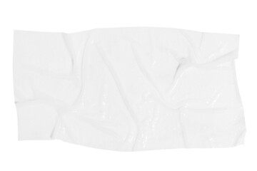 Wet crumpled white paper with folds on a blank background.
