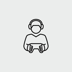 Gamer with Headphones and Wireless Controller Vector Line Icon