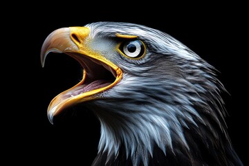 Fototapeta premium Close-up Portrait of a Majestic Bald Eagle with Open Beak