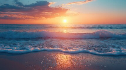 Serene beach at sunset with gentle waves