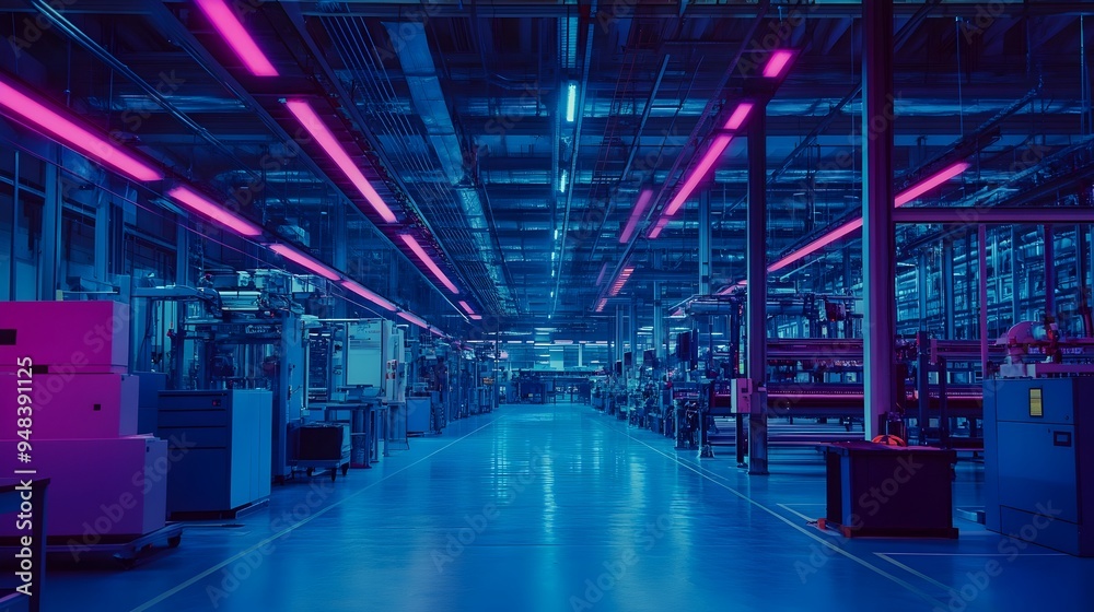 Poster photograph of an iot enabled smart factory optimizing production workflows with ample copy space for