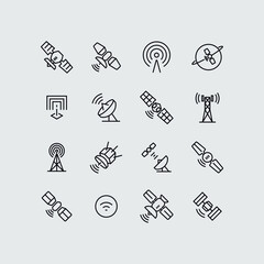 Orbit Satellite Communication Dish Vector Line Icons 

