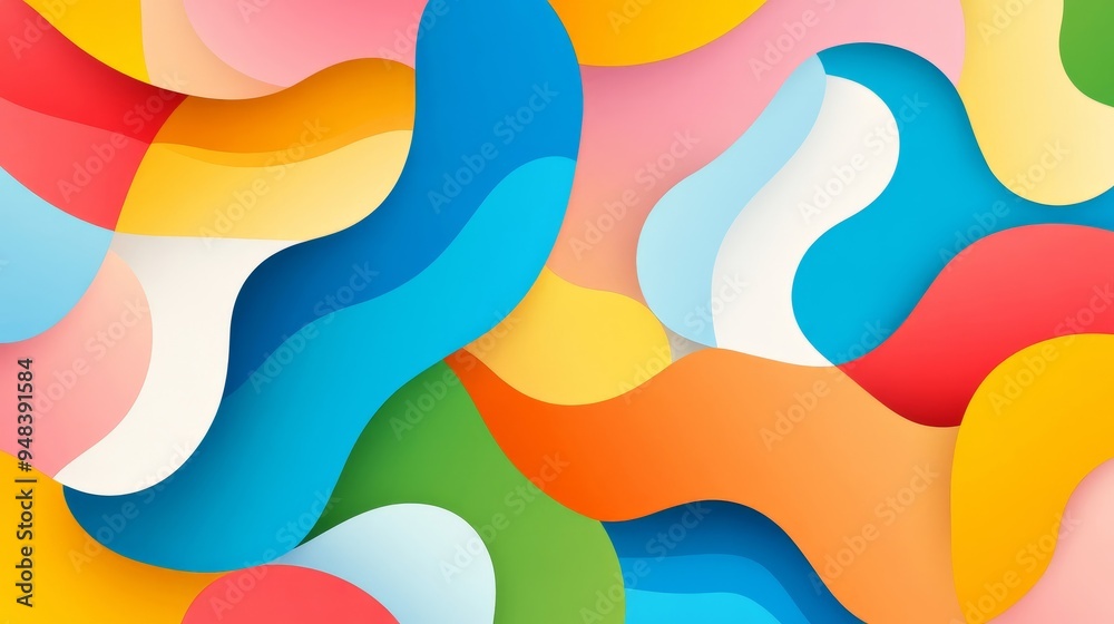 Wall mural colorful abstract 70s style gradient background with flowing shapes