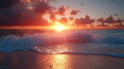 Serene beach at sunset with gentle waves