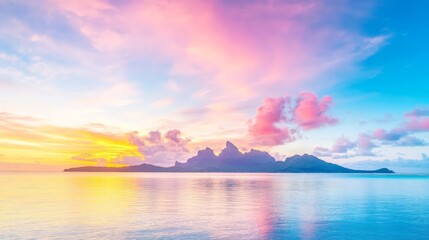 Beautiful sunset over calm ocean with colorful evening clouds
