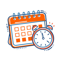Obraz premium Schedule Meeting Icon, Modern Line Art Style, Calendar and Alarm Clock Illustration