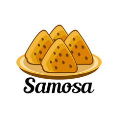 Samosa logo design vector in the plate