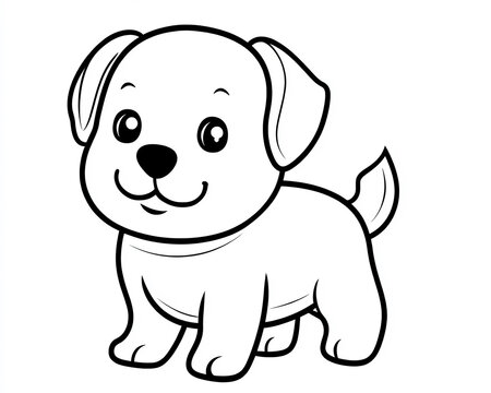 recommend clip art: Cute kawaii dog illustration in minimalist black and white style for children's coloring book on a white background