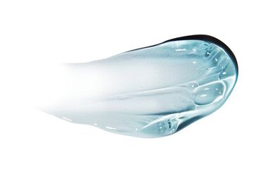 A smear of transparent blue gel. On a blank background.