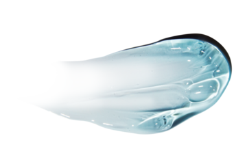 A smear of transparent blue gel. On a blank background.
