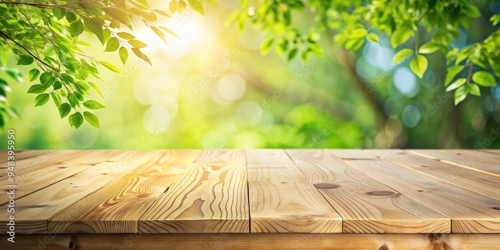 Aufkleber Top view of light wooden table with nature pattern on abstract background