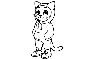 cute cartoon cat is wearing white hoodie vector illustration