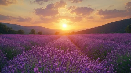 Soothing lavender fields at golden hour