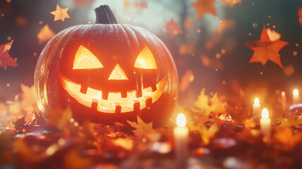 ミストに包まれた輝くジャック・オー・ランタン