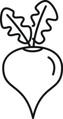 Simple line drawing of a beetroot with leaves growing in a garden