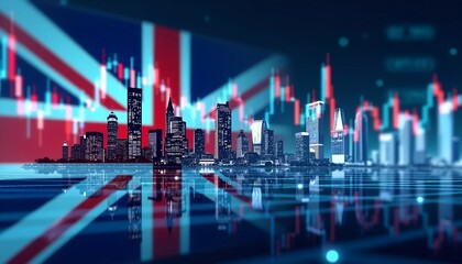 UK economic crisis. United Kingdom flag or Forex for analyzing profit finance business trend data (2)