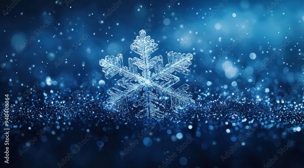 Wall mural Single snowflake on blue