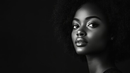 Fototapeta premium Portrait of a woman with natural afro hairstyle on a dark background