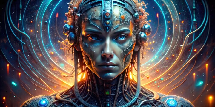 Cyberpunk Biomech Fusion: Cyberpunk aesthetic blended with organic elements, showcasing the integration of technology and humanity through code.