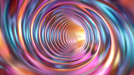 A trendy iridescent 3D hole set against an abstract background, featuring vibrant color shifts and a modern design. The dynamic visual effect adds depth and intrigue to the composition.