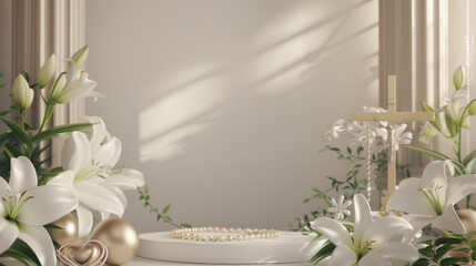 Elegant Easter Altar with Lilies and Crucifix