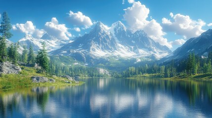 Tranquil mountain lake reflecting the sky
