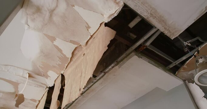 Office building or house problem for house service. Ceiling panels with fungus outside house from water pipes damaged or rainy leaked.