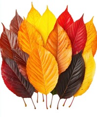 Obraz premium Colorful autumn leaves in various shades arranged on a white background